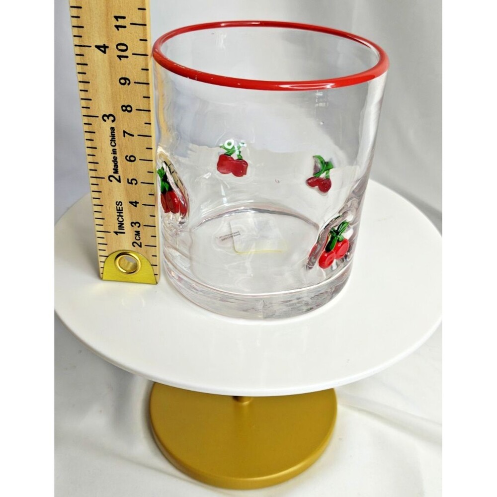 Anthropologie Red Cherry Whiskey Glass Cocktail Barware Bar Cart Glass